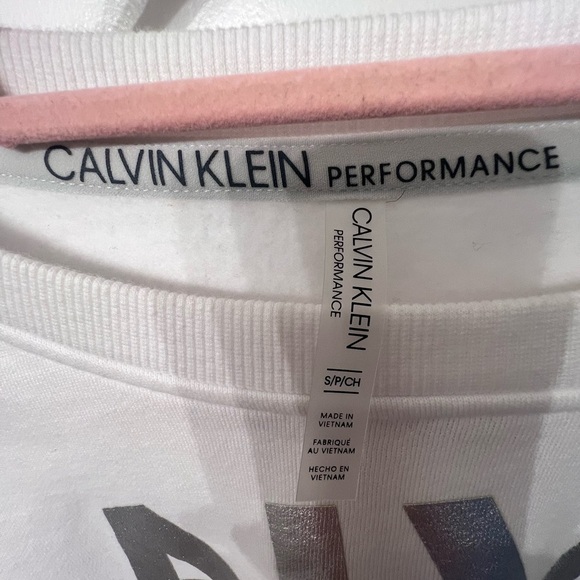 Calvin Klein Women's Silver Logo White Sweatshirt - Picture 5 of 7